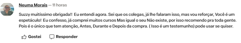 Depoimento da aluna Neuma Morais recomendando o treinamento
